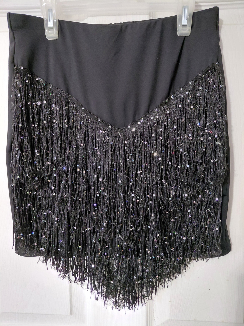SHEIN Black Sequin Fringe Asymmetrical Mini Skirt